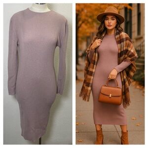 H&M Mauve Ribbed Sweater Dress | Medium | Fall Winter Minimalist
